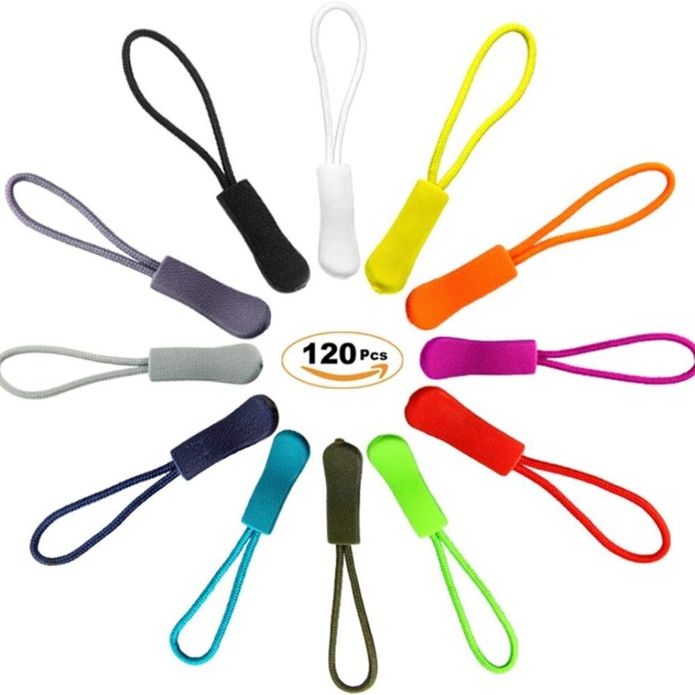 120 Pcs Zipper Pulls - Nylon Cord Zipper Extension Pulls for Clothes, Backpacks,